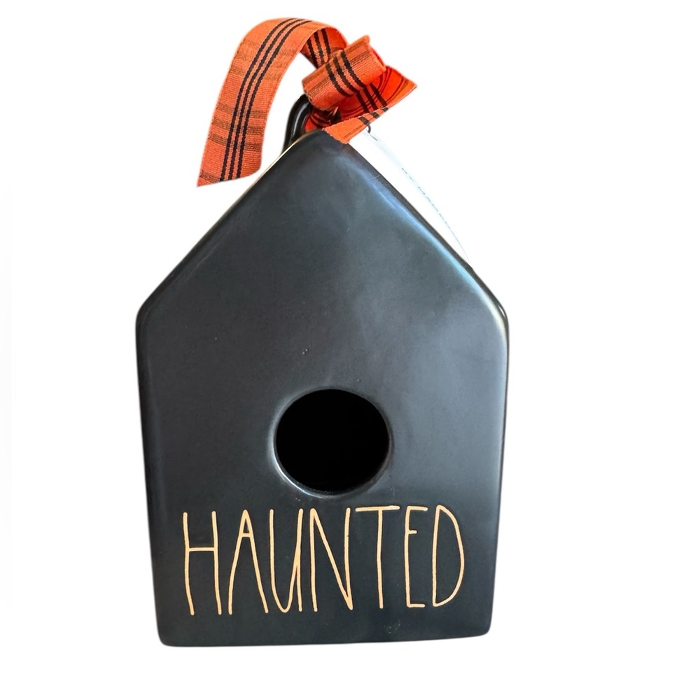 Rae Dunn Black Haunted Birdhouse with Orange Ribbon NWT